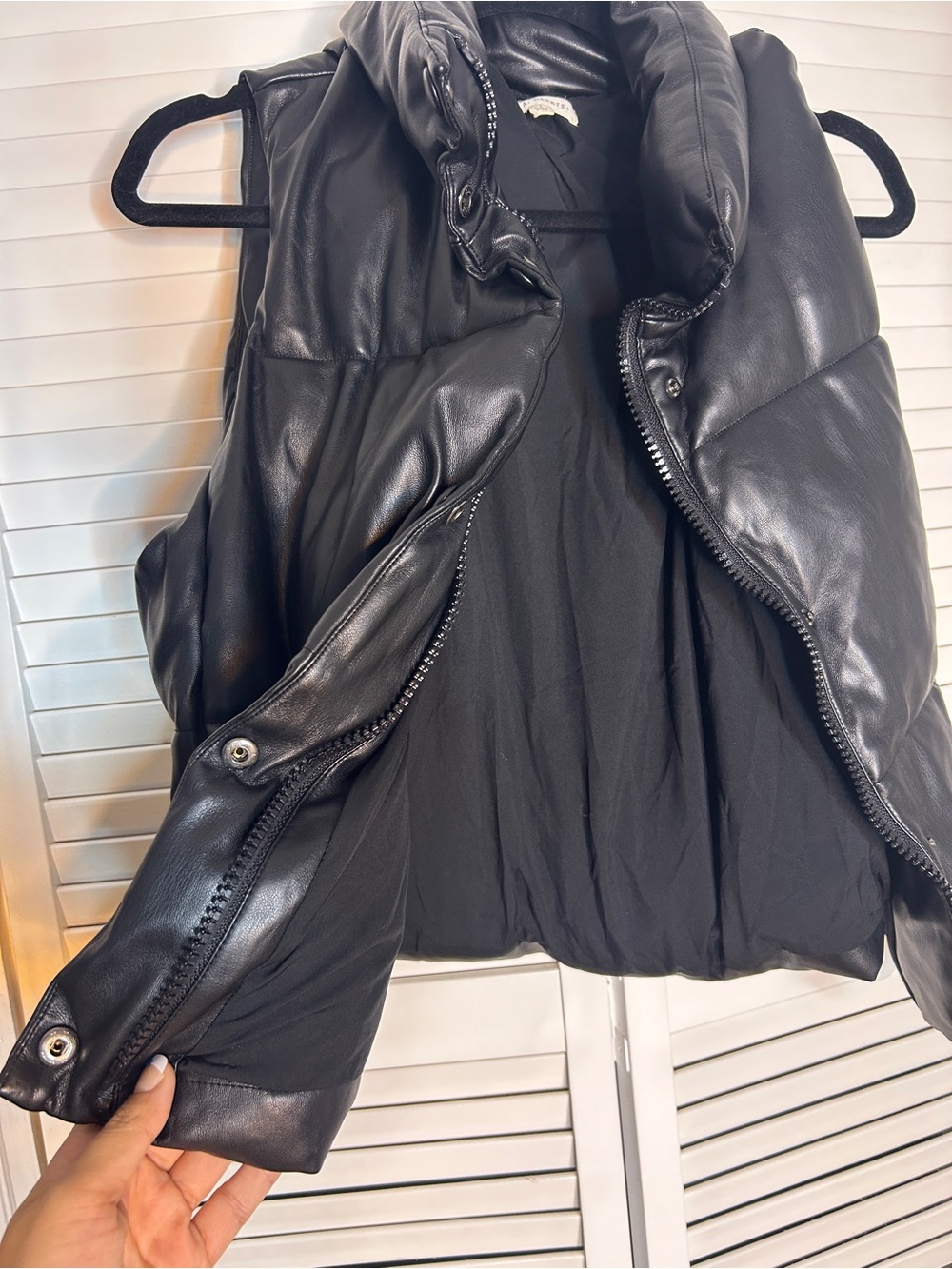 Black Puffer Faux Leather Vest